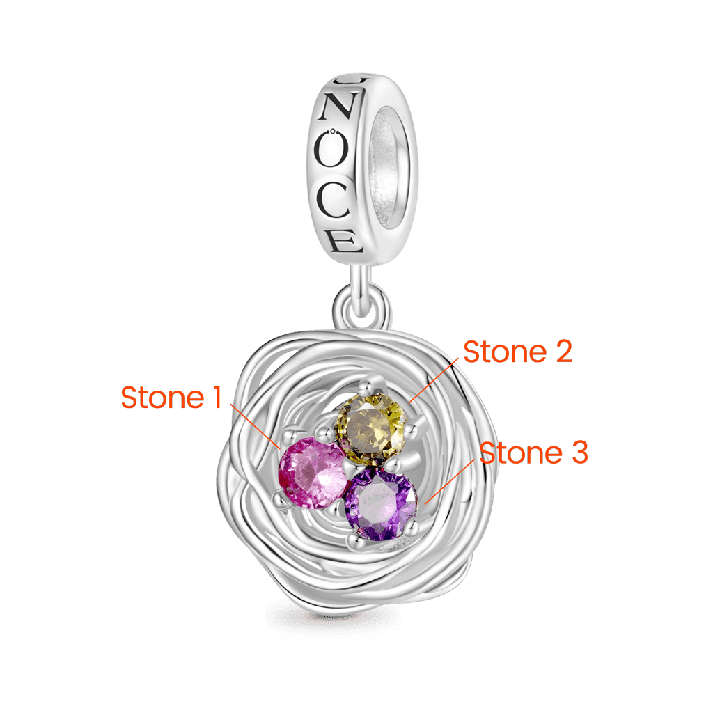 Gnoce Bird's Nest Three Eggs Birthstone Pendant Dangle Charm_2