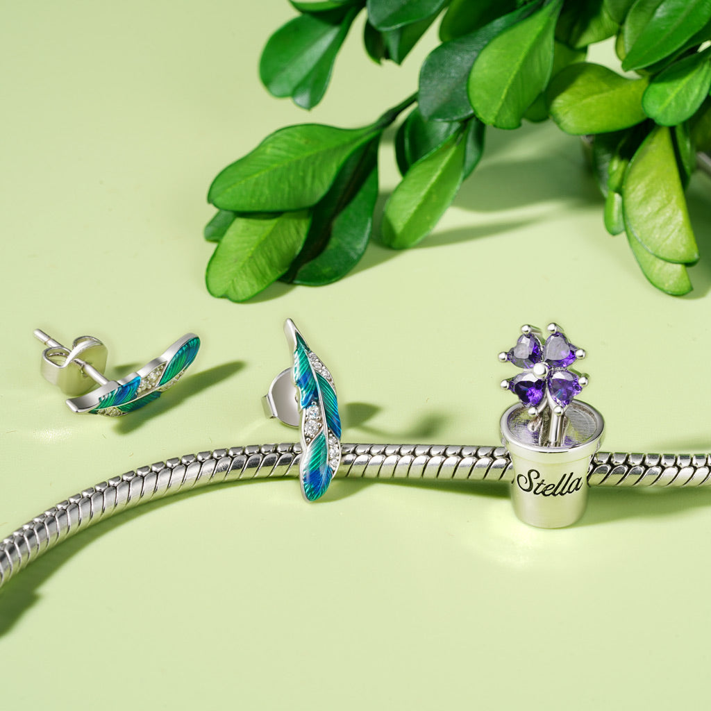 Gnoce Engravable Potted Flower Birthstone Four-leaf Clover Charm_4