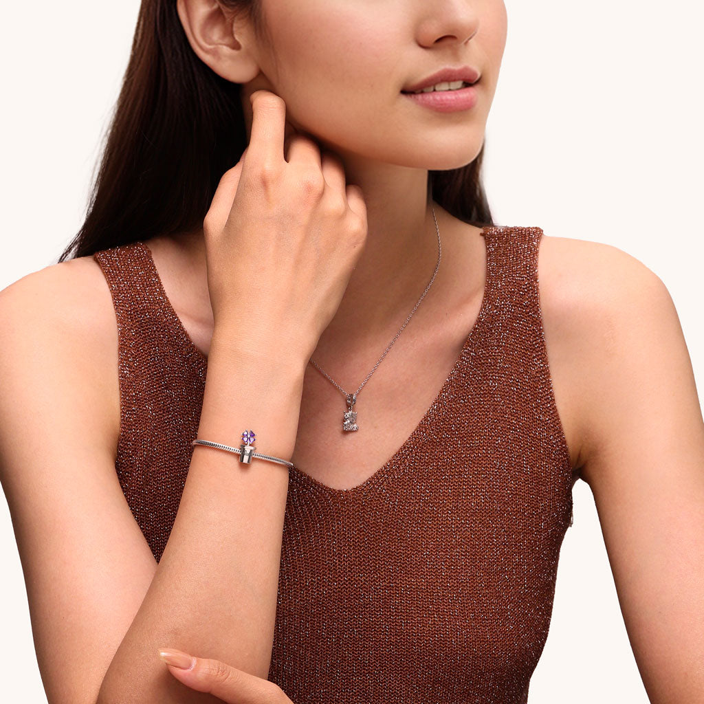 Gnoce Engravable Potted Flower Birthstone Four-leaf Clover Charm_5