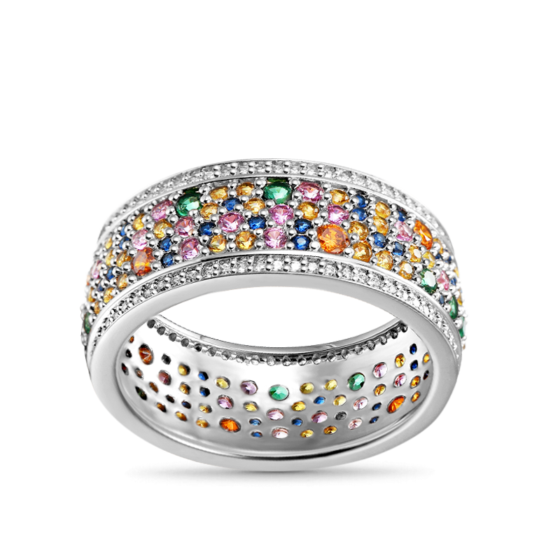 Colorful Brilliant Cut Band Ring 925 Sterling Silver_1