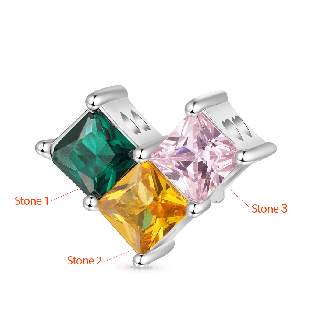 Gnoce Square Birthstone Zircon Splicing Love Engravable Charm_2