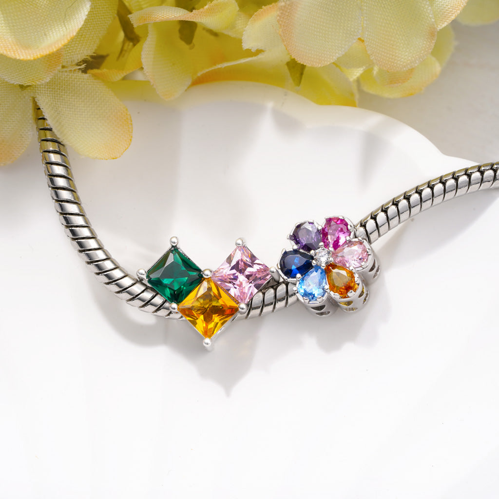 Gnoce Square Birthstone Zircon Splicing Love Engravable Charm_4