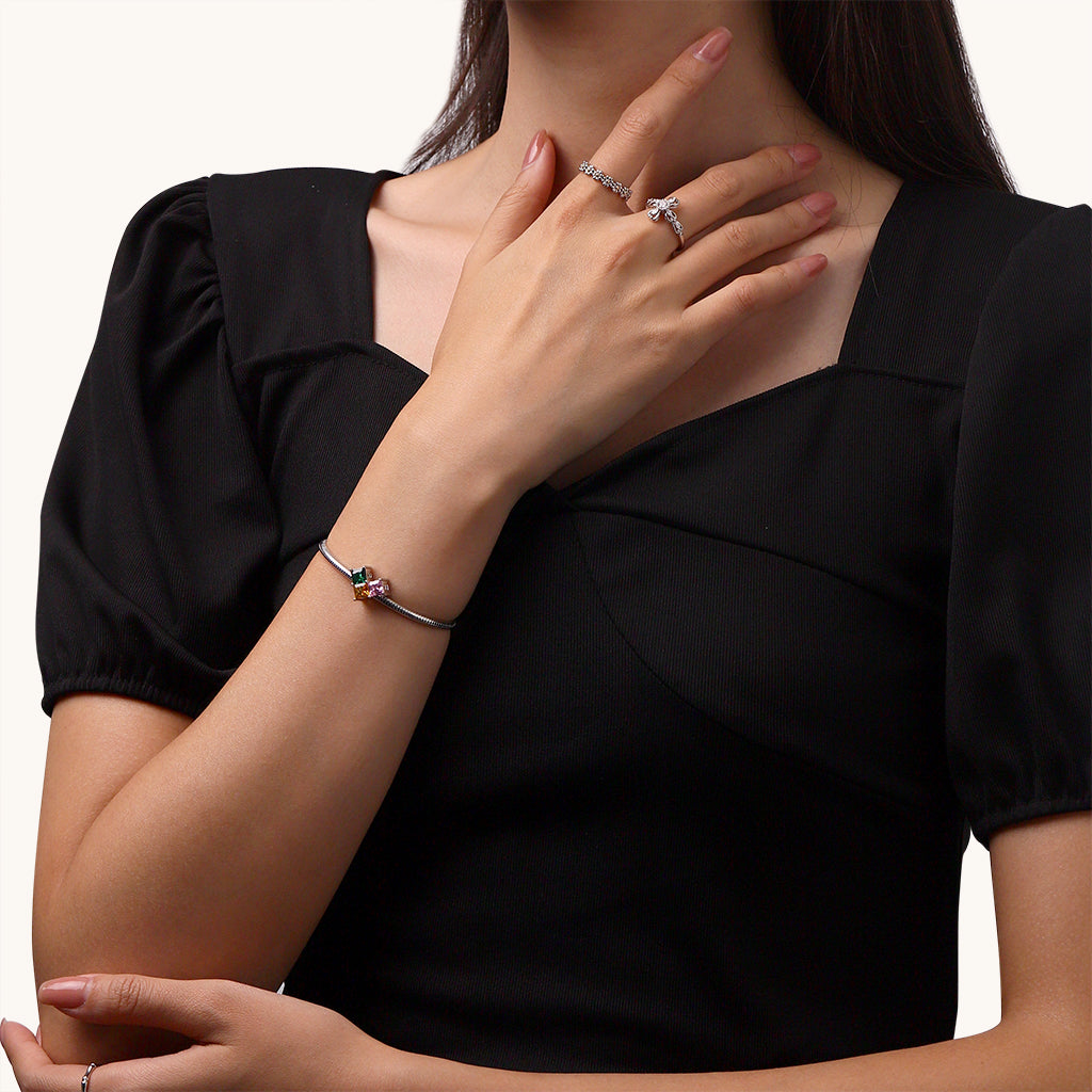 Gnoce Square Birthstone Zircon Splicing Love Engravable Charm_5