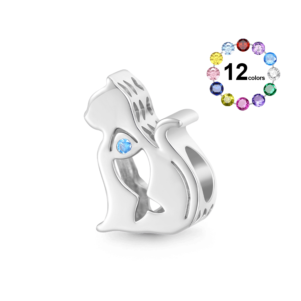 Gnoce Cute Cat Silhouette Birthstone Charm_1