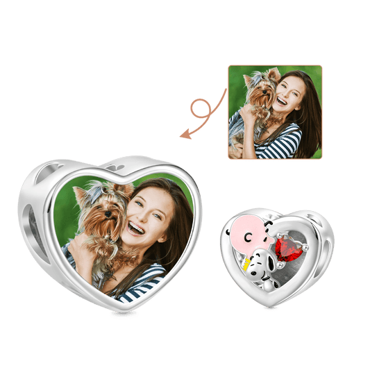 Gnoce Snoopy Hugs Charlie Brown Personalized Photo Heart Charm_1