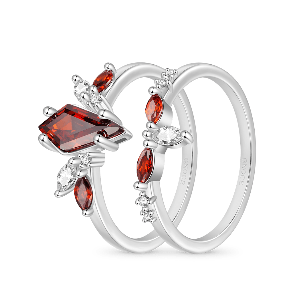 Gnoce Natural Red Garnet Kite Engagement Stackable Rings_2