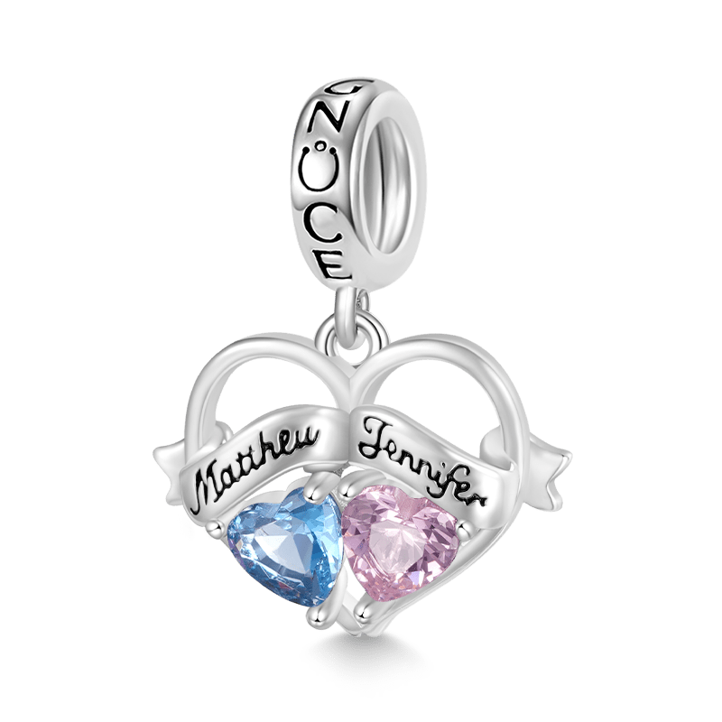 Gnoce Double Heart Engravable Name Birthstone Pendant Dangle Charm_1