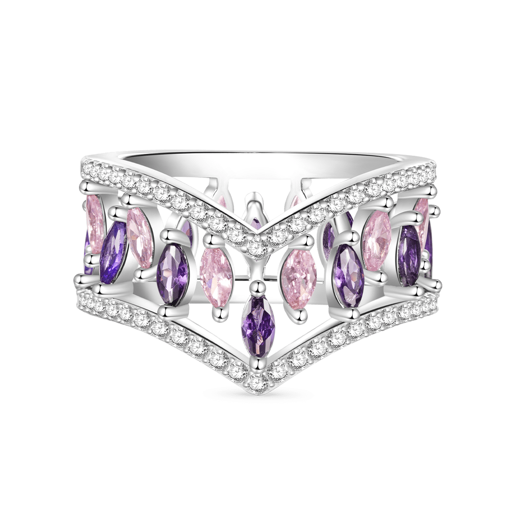 Gnoce Fancy Multi-Stone V-Shaped Cross-over Stackable Rings_1