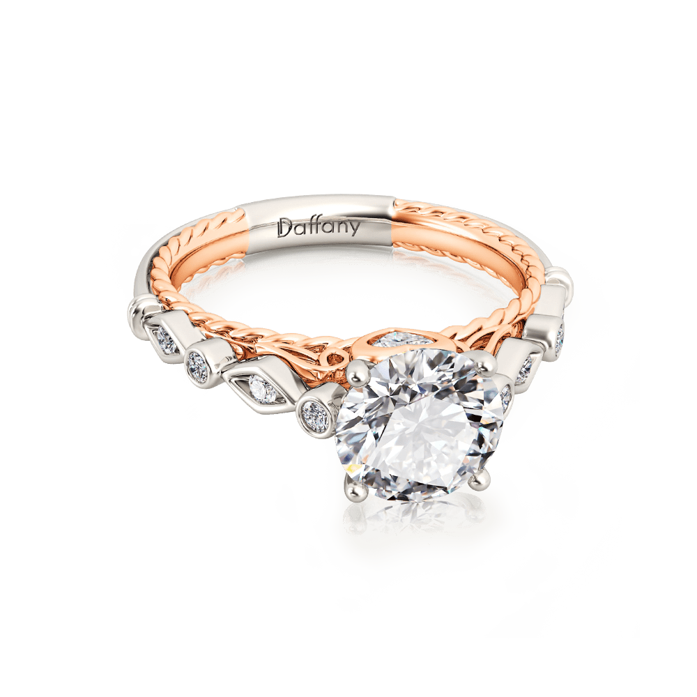 Round Gemstone Twisted Rope Vintage Engagement Ring Two Tone_2