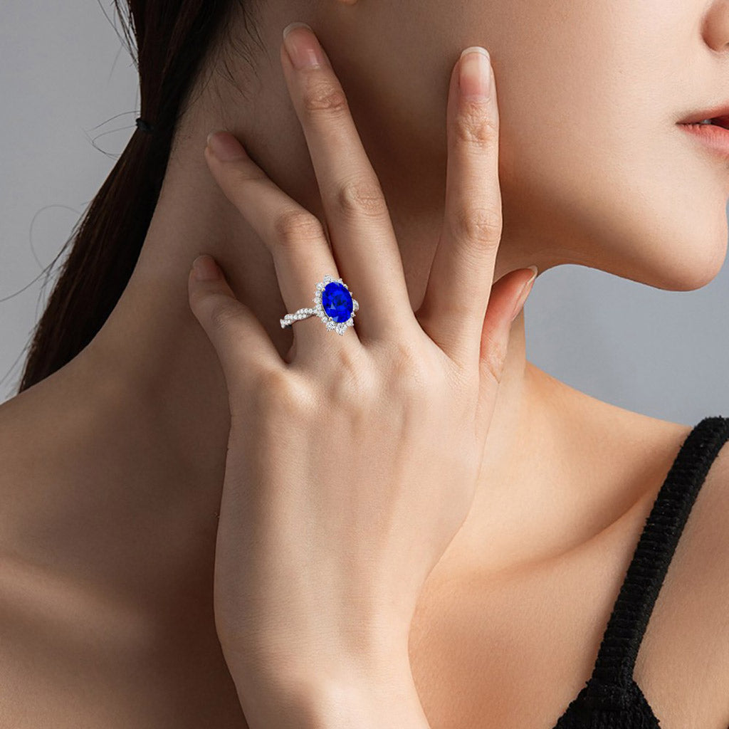 Gnoce Sapphire Cluster Halo Twisted Engagement Ring_6