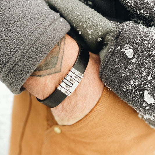 Gnoce Black Punk DIY Leather Personalized Bracelet with 2-8 Clasp_7