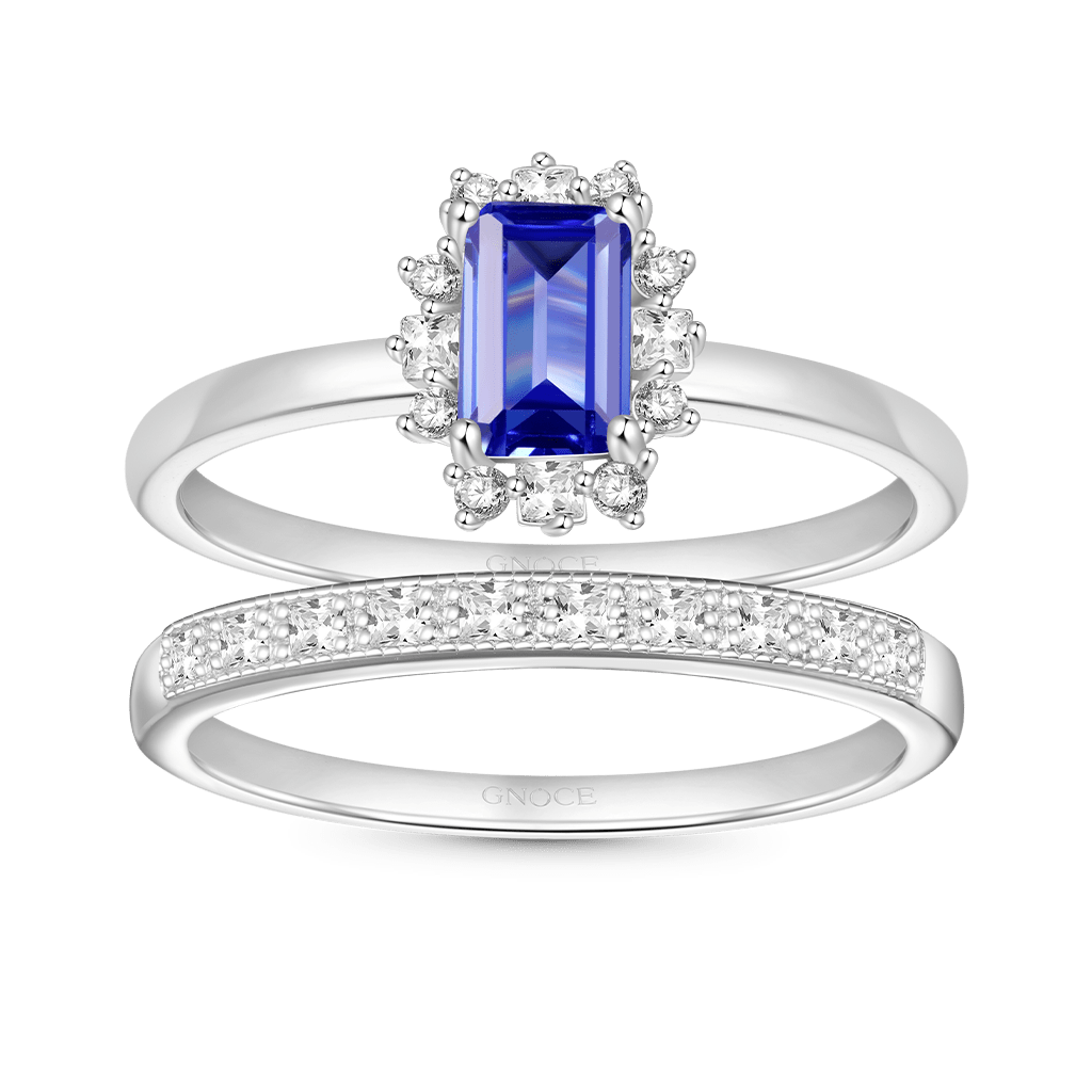 Gnoce Sparkling Tanzanite Blue Square Stacking Rings_1