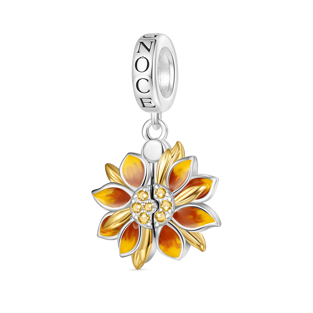 Gnoce Double-Layer Openable Sunflower Engravable Pendant Dangle Charm_2