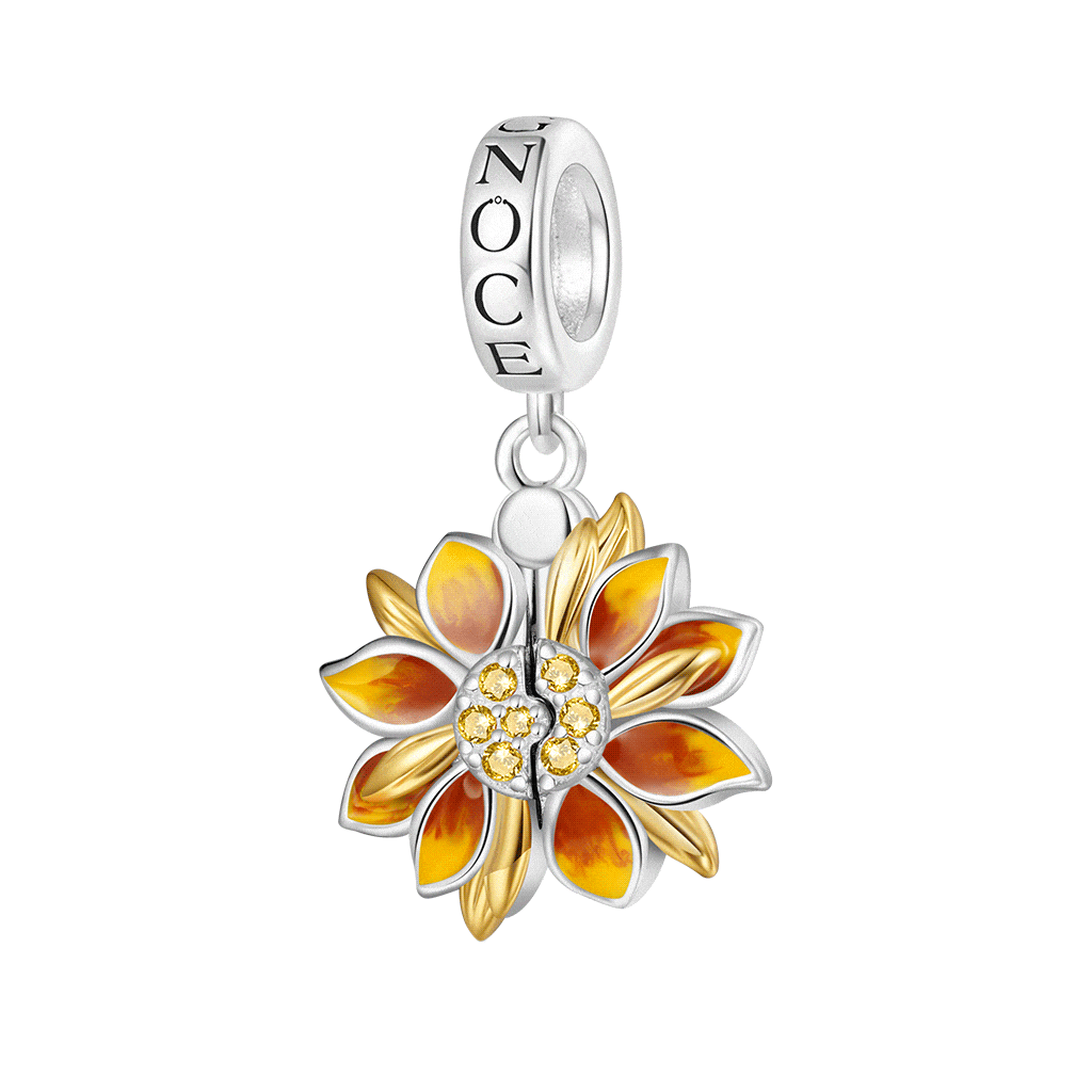 Gnoce Double-Layer Openable Sunflower Engravable Pendant Dangle Charm_1