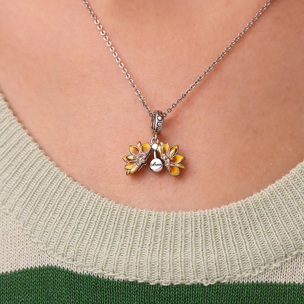 Gnoce Double-Layer Openable Sunflower Engravable Pendant Dangle Charm_7
