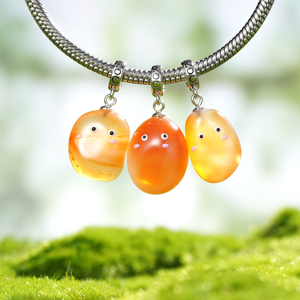 Gnoce Natural Orange Color Rain Flower Stone Pendant Dangle Charm_3
