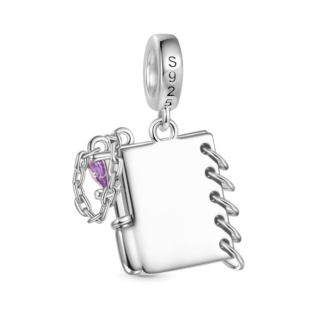 Gnoce Black Cat Diary with Flip-page Engravable Pendant Dangle Charm_3