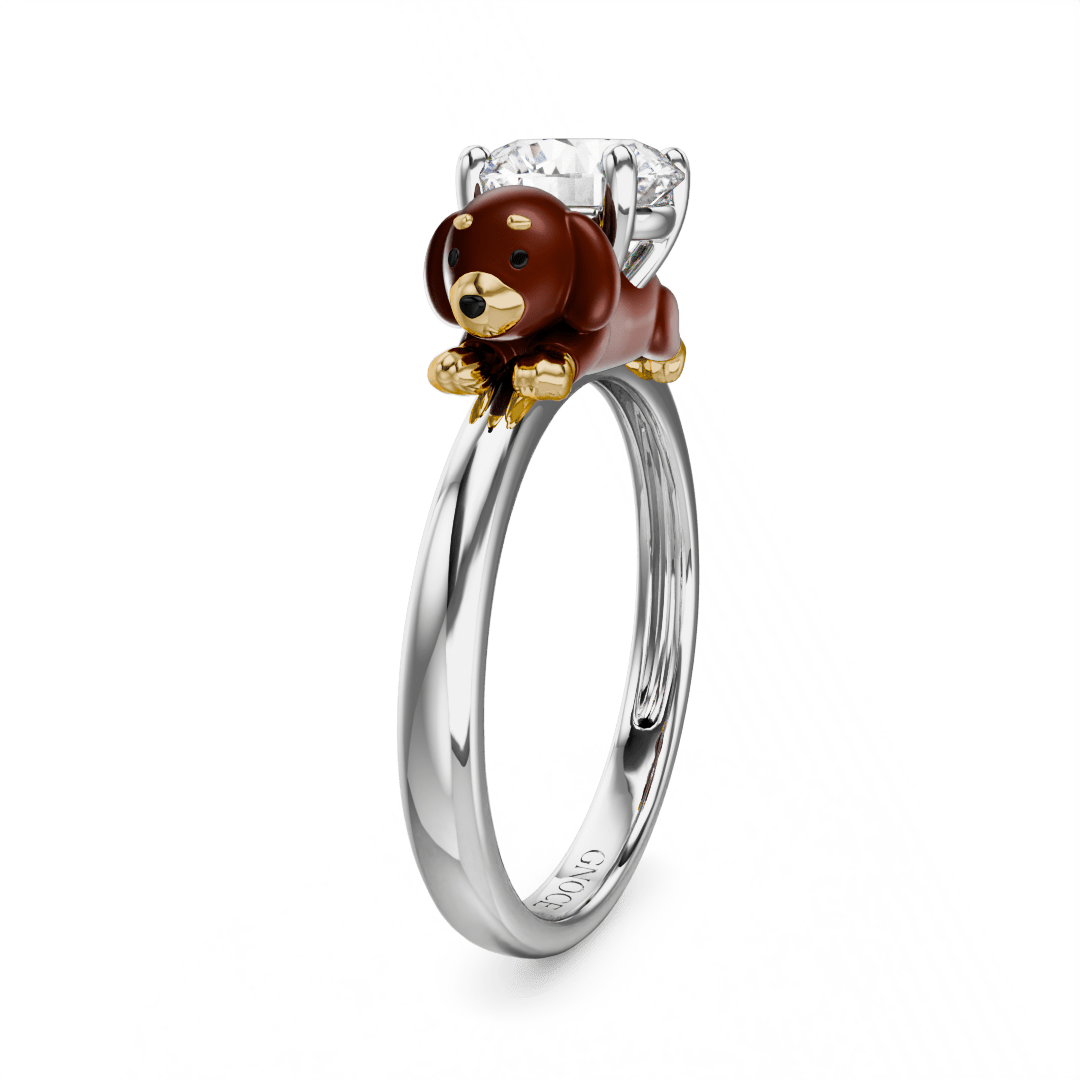 Gnoce Dachshund Dog Embraces Moissanite Round Cut Ring_5