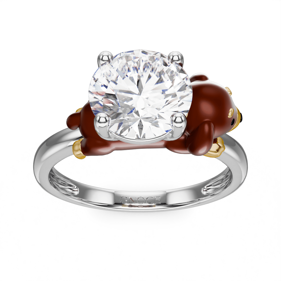 Gnoce Dachshund Dog Embraces Moissanite Round Cut Ring_2
