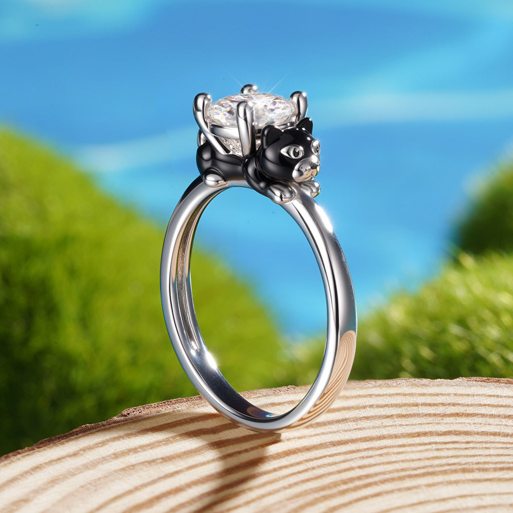 Gnoce Buttered Cat Embraces Moissanite Round Cut Ring_7