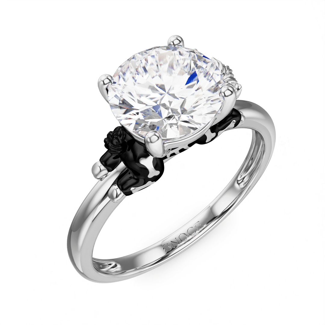 Gnoce Skeleton Highland Cow Embraces Moissanite Round Cut Ring_3