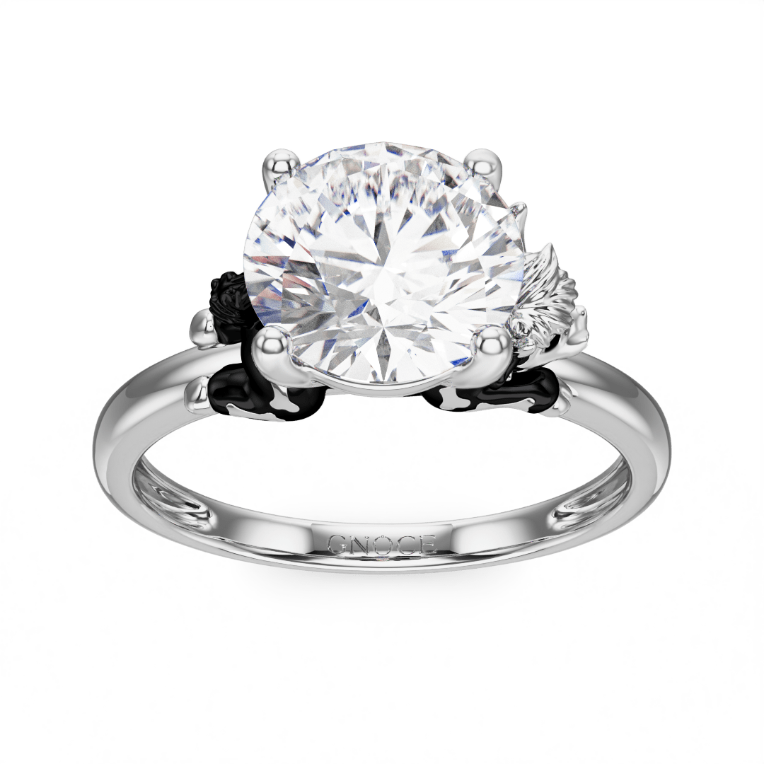 Gnoce Skeleton Highland Cow Embraces Moissanite Round Cut Ring_2