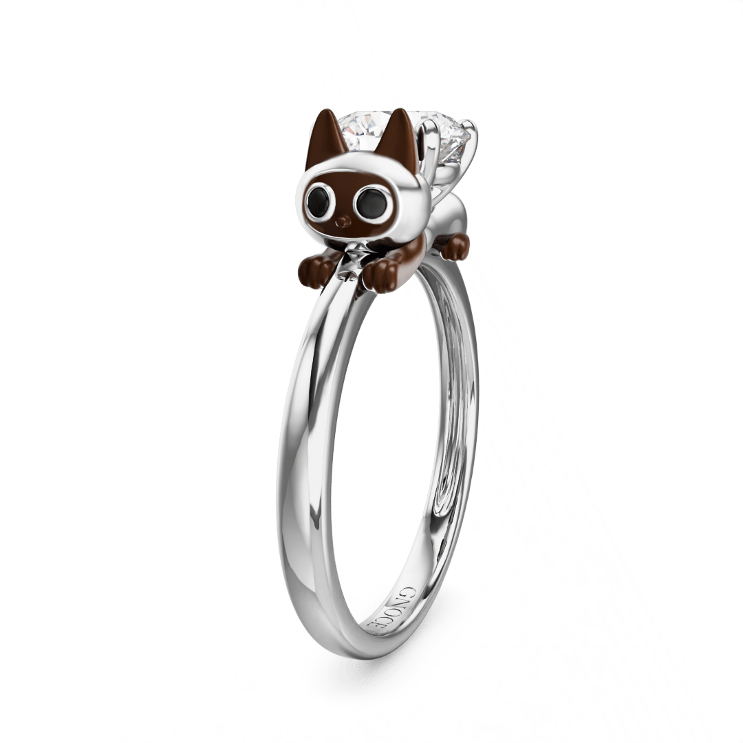 Gnoce Siamese Cat Embraces Moissanite Round Cut Ring_4