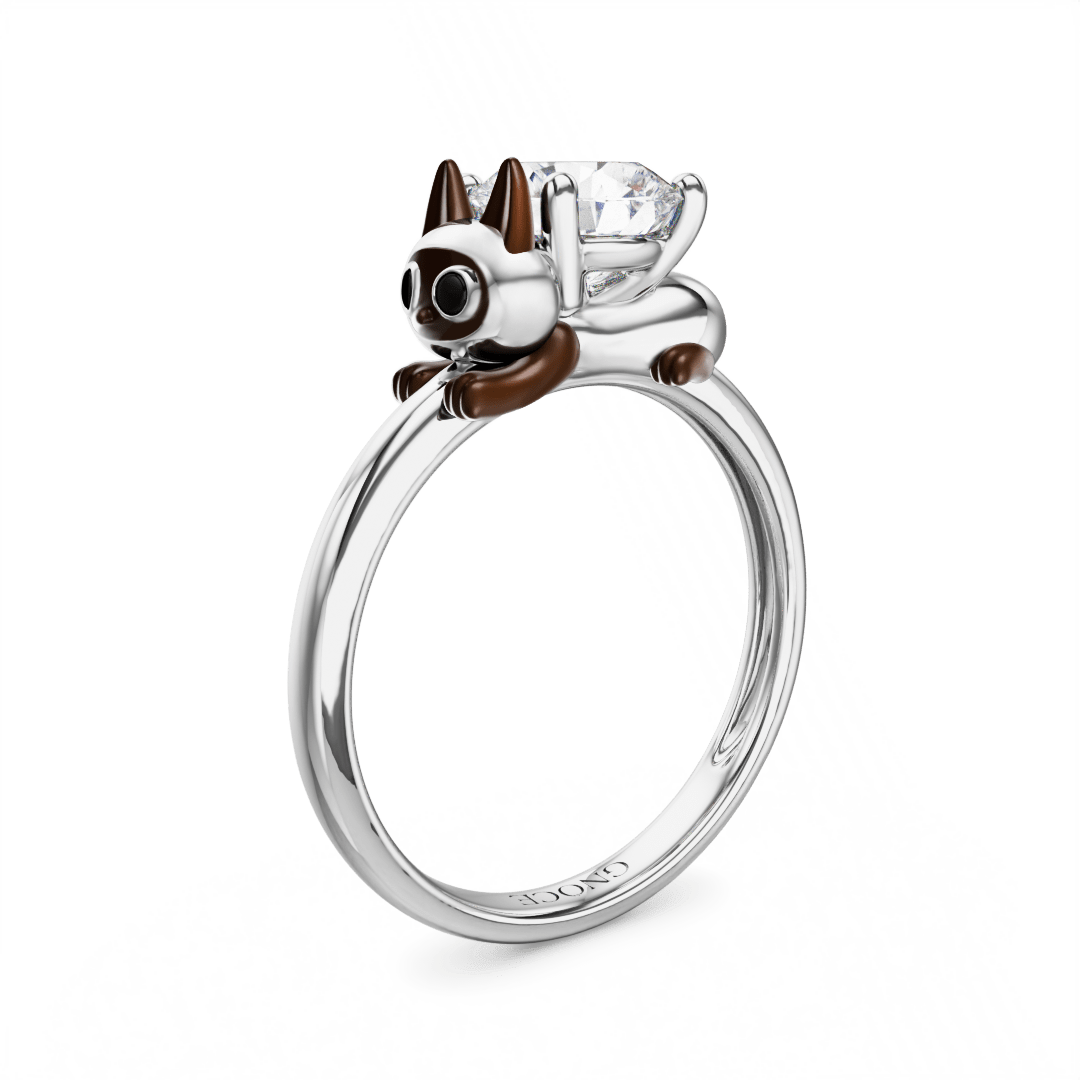 Gnoce Siamese Cat Embraces Moissanite Round Cut Ring_1