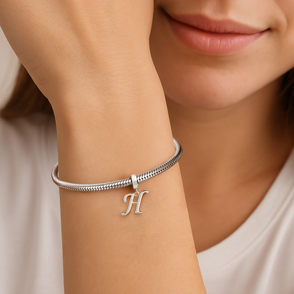 Gnoce "Think Happy, Be Happy " Letter H 925 Sterling Silver Dangling Charm Great for Bracelet, Choker, Necklace_3