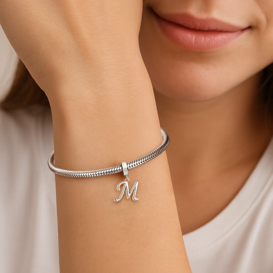 Gnoce "Make You Feel My Love "  Letter M 925 Sterling Silver Dangling Charm Great for Bracelet, Choker, Necklace_3