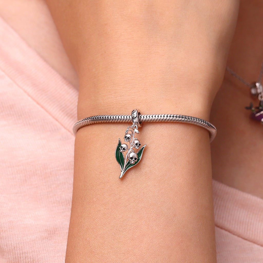 Gnoce Skull Lily of the Valley Pendant Dangle Charm_2