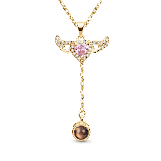 Gnoce Projection Cupid Heart Angel Wings Personalized Photo Necklace_1