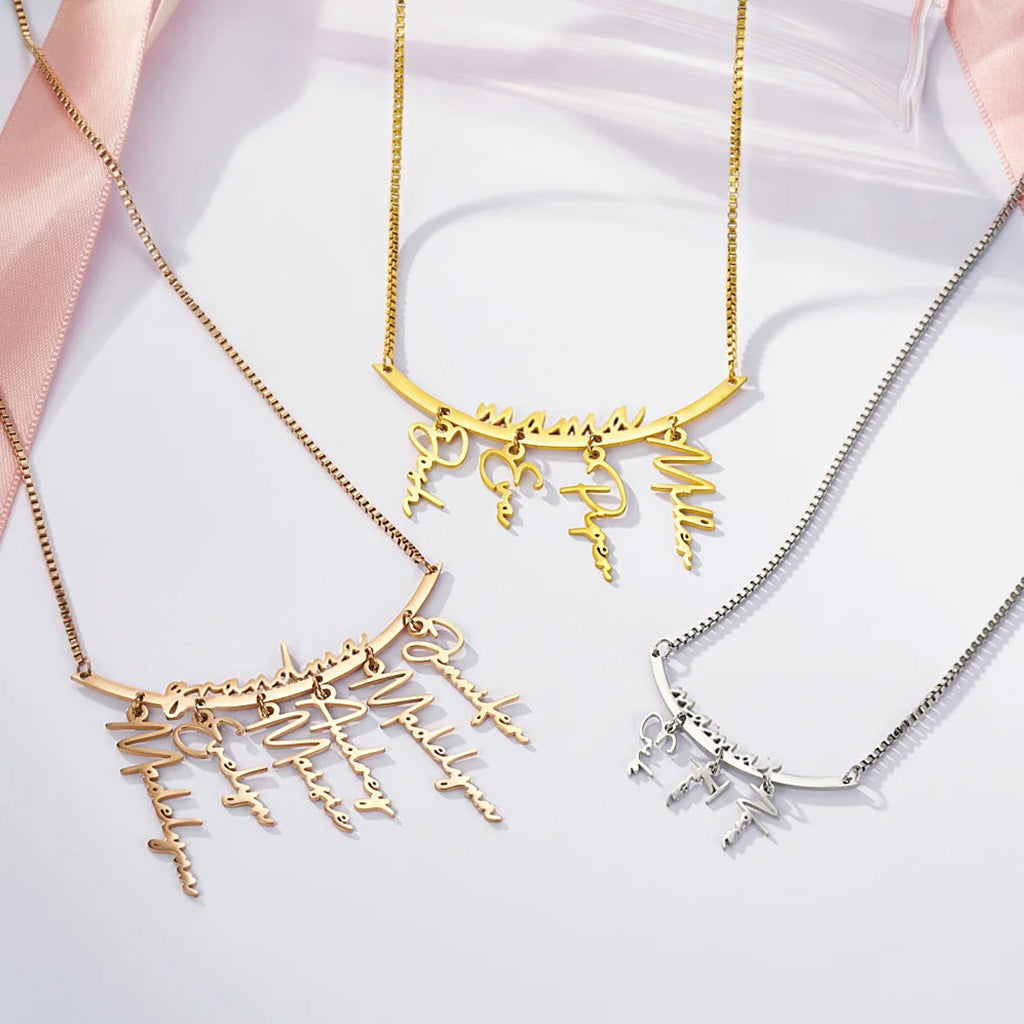 Gnoce Family Personalized Names Hanging Necklace with 1-7 Names_2