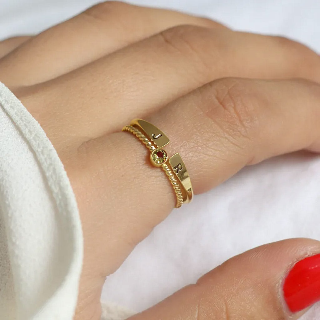 Gnoce Custom Initial Personalized Filled Twisted Birthstone Rings_3