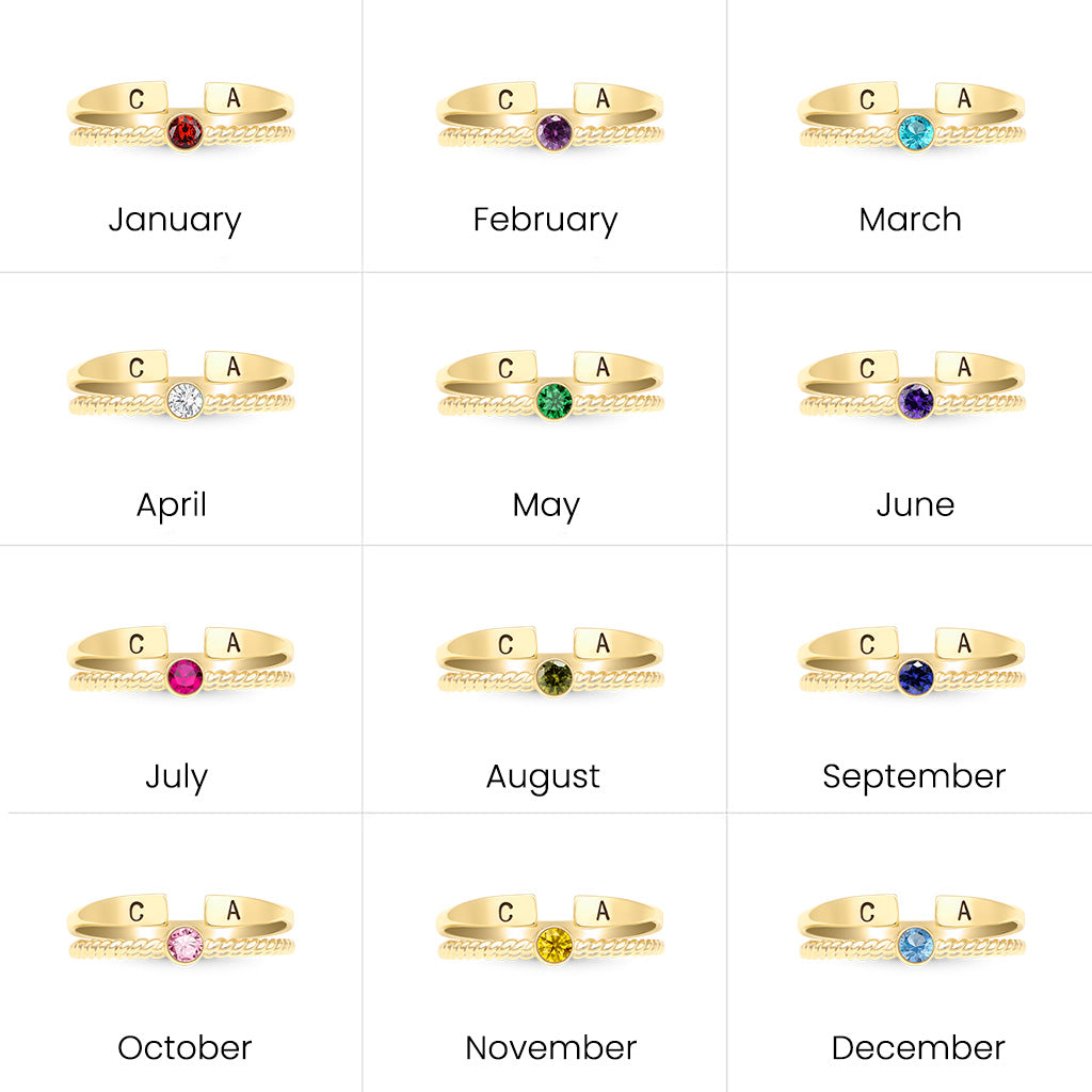 Gnoce Custom Initial Personalized Filled Twisted Birthstone Rings_4