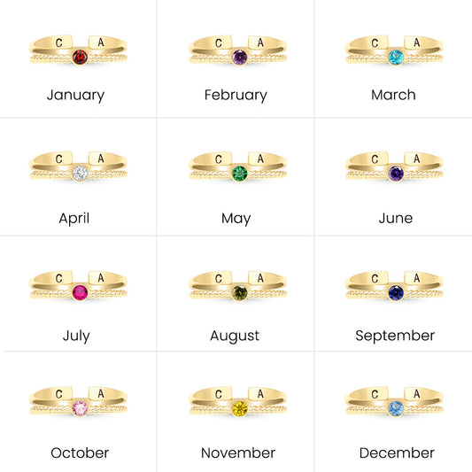 Gnoce Custom Initial Personalized Filled Twisted Birthstone Rings_4