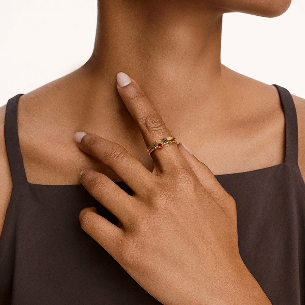 Gnoce Custom Initial Personalized Filled Twisted Birthstone Rings_2