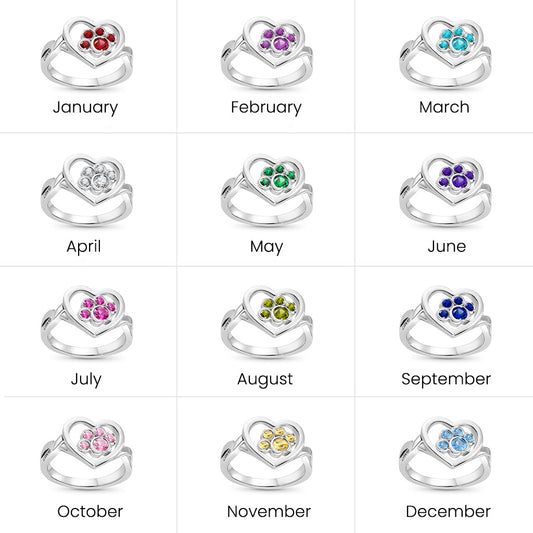 Gnoce Personalized 1-4 Paw Heart Birthstone Ring_6
