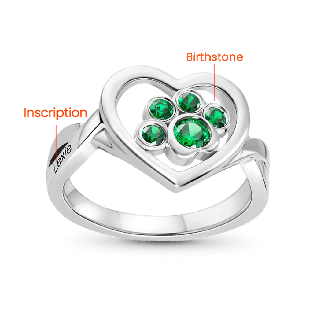 Gnoce Personalized 1-4 Paw Heart Birthstone Ring_2