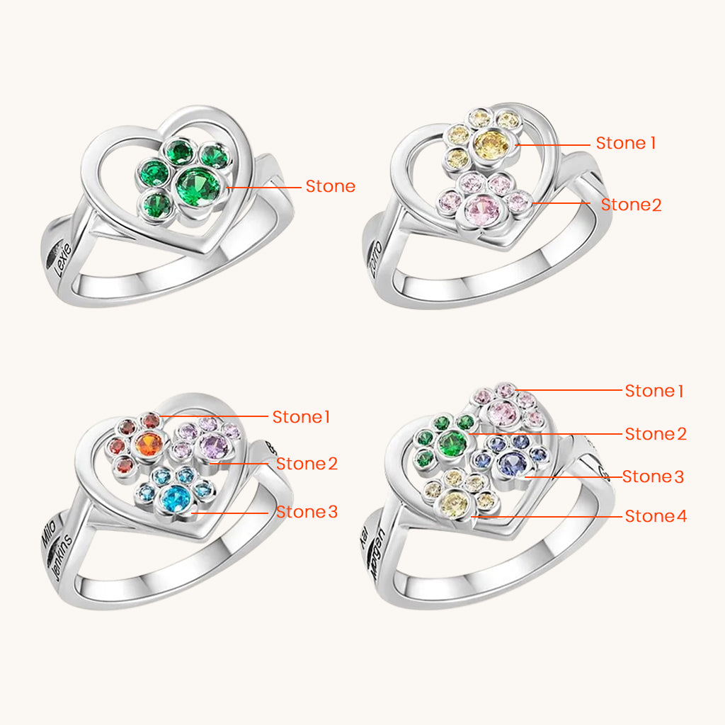 Gnoce Personalized 1-4 Paw Heart Birthstone Ring_3