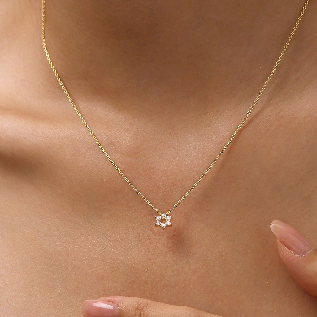 Gnoce 14K/10K Solid Gold Moissanite Hexagram Necklace_2