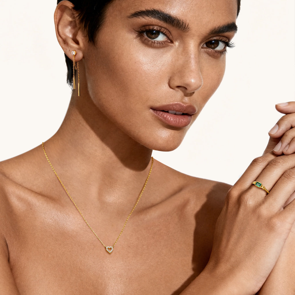 Gnoce 14K/10K Solid Gold Moissanite Love Heart Necklace_3