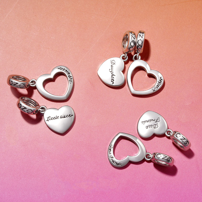 Gnoce Little sister&Big sister Heart Pendant Dangle Charm_4