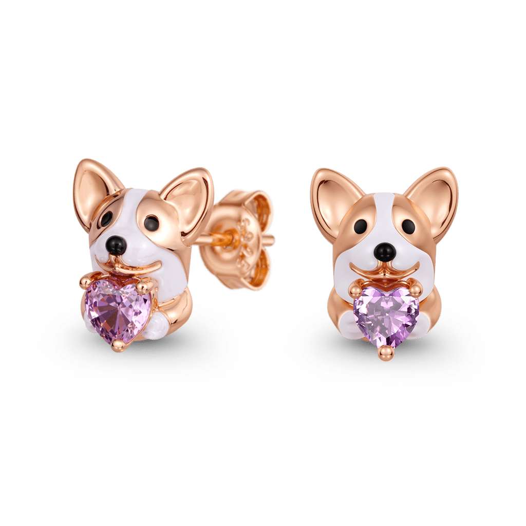 Gnoce Corgi Embrace Love Heart Stud Earrings_1