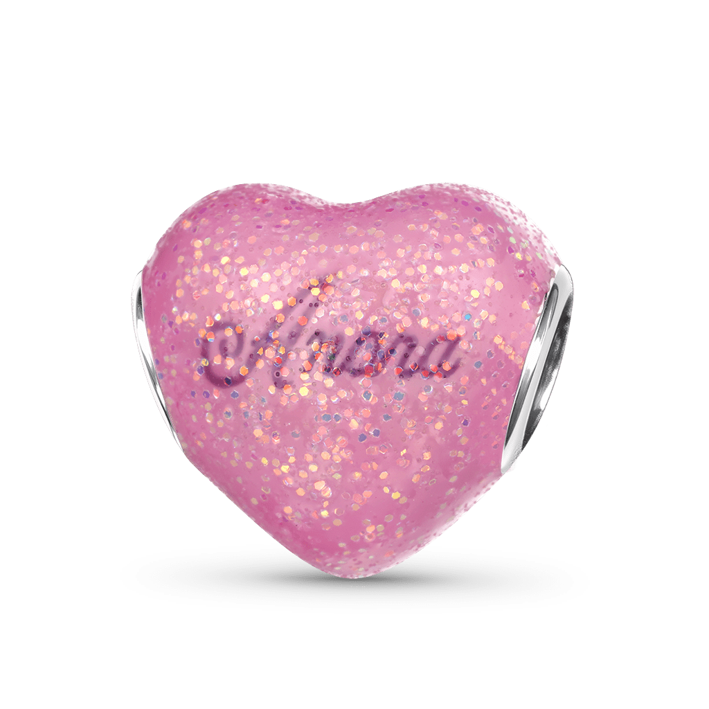 Gnoce Heart-shaped Glitter Pink Enamels Engravable Charm_1