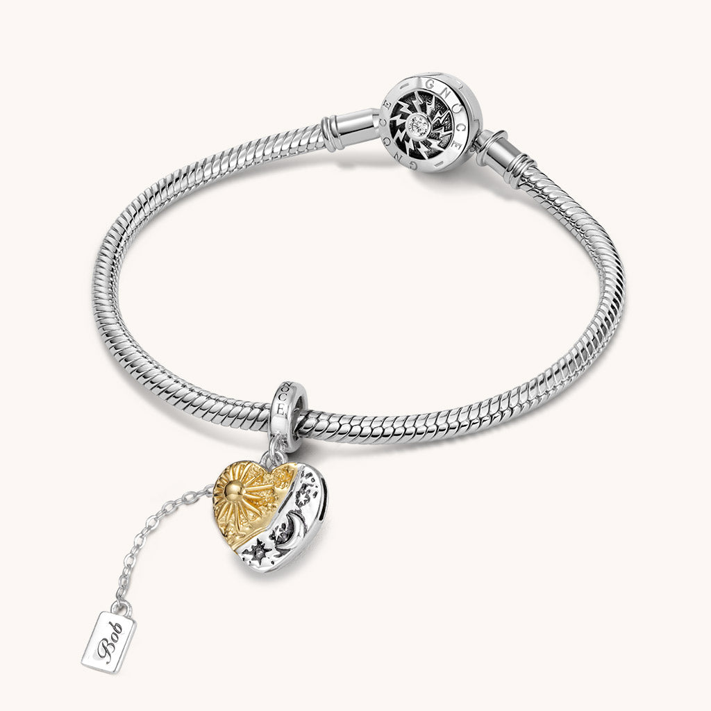Gnoce Engravable Sun & Moon Heart Pendant Dangle Charm_3