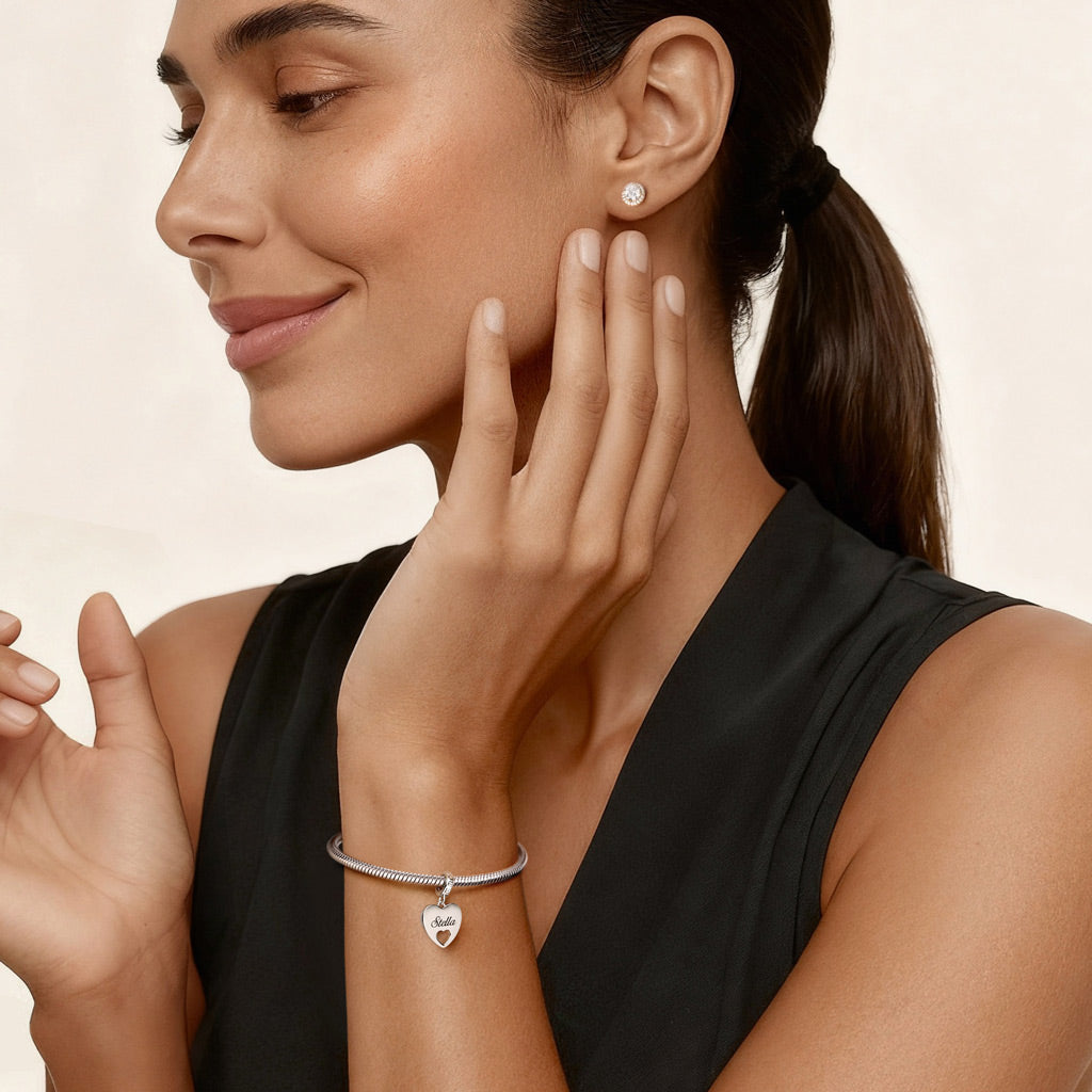 Gnoce Heart-Shaped Double-Sided Engravable Pendant Dangle Charm_5