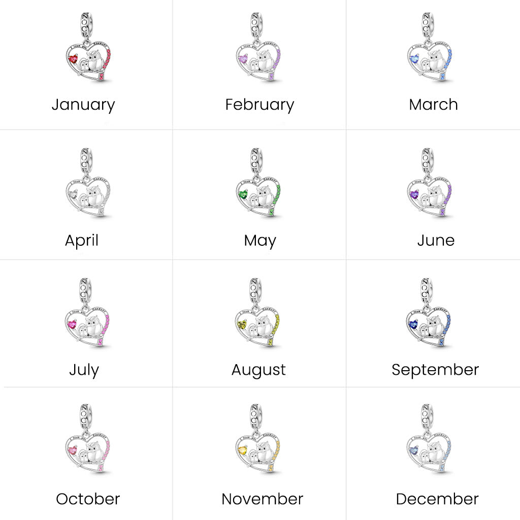 Gnoce 'I LOVE YOU FOREVER' Owl & Its Baby Heart Birthstones Pendant Dangle Charm_7