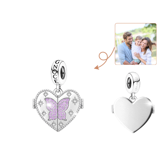 Gnoce Custom Heart-shaped Butterfly Photo and Birthstone Pendant Dangle Charm_1