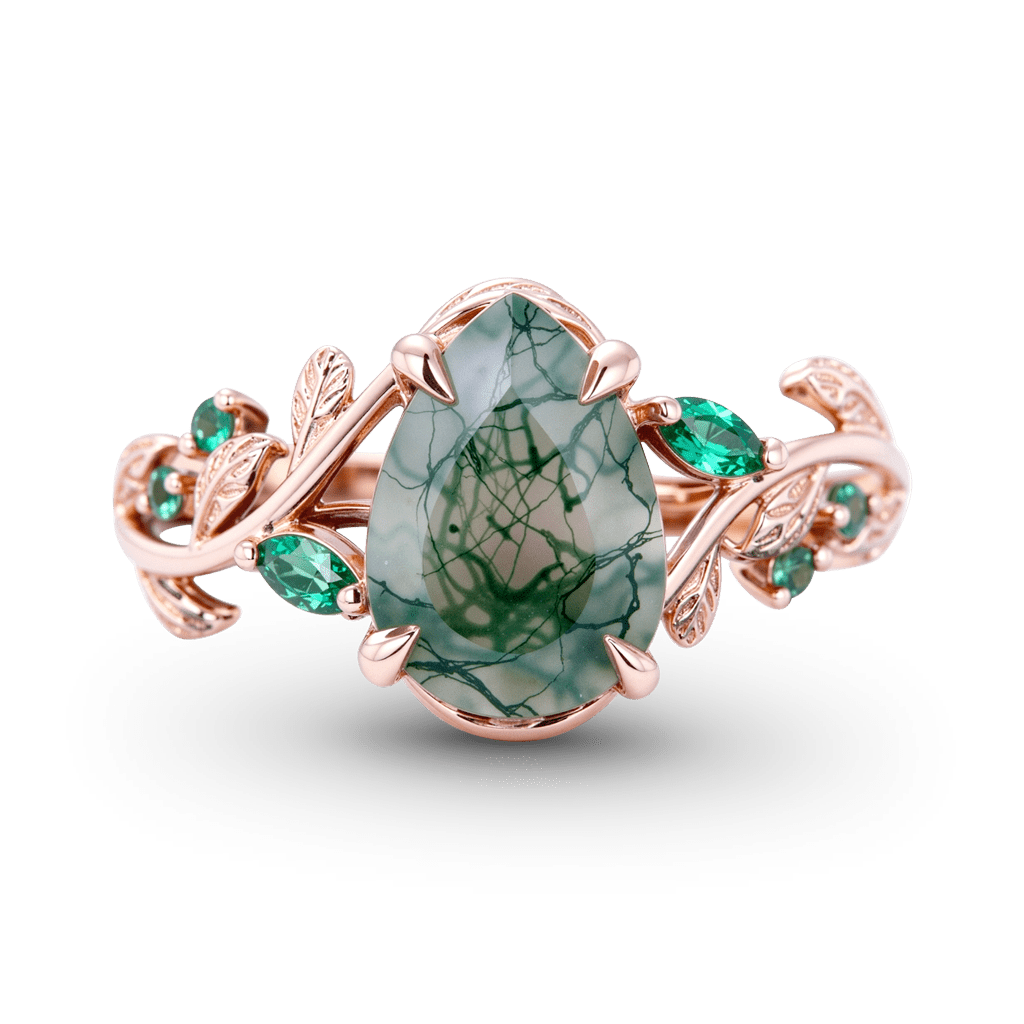 Gnoce Moss Agate Pear-cut Promise Ring_1